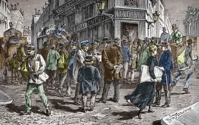 Vue de la rue du Croissant à Paris, siège de nombreux journaux