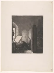 Rembrandt gravant dans son atelier