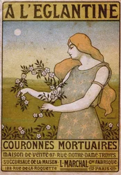 Style de vie. À la rose sauvage, commerce de couronnes funéraires, fleuriste. Affiche par Paul Berthon, France, vers 1900