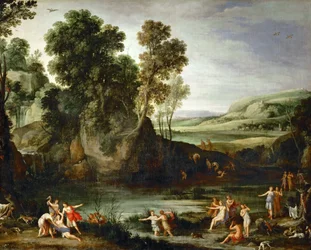 Français :  Diane découvrant la grossesse de Callisto Paysage avec Diane découvrant la grossesse de Callisto