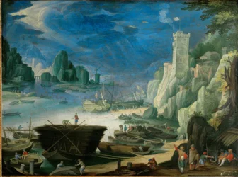Paysage portuaire nocturne avec phare