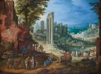 Vue du Forum Romanum avec les colonnes des temples de Castor et Pollux et la basilique d