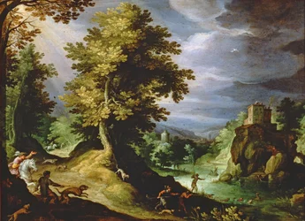 Paysage avec une chasse au cerf, 1591