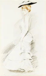 Une dame élégante en robe blanche