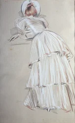 Femme debout penchée de dos