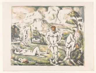 Hommes se baignant dans un paysage de collines (Les Grands Baigneurs)