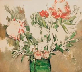 Bouquet de pivoines dans un pot vert