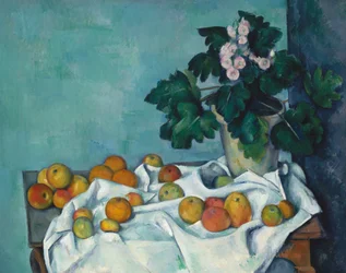 Nature morte aux pommes et pot de primevères, vers 1890