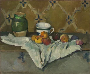 Nature morte avec pot, tasse et pommes, vers 1877