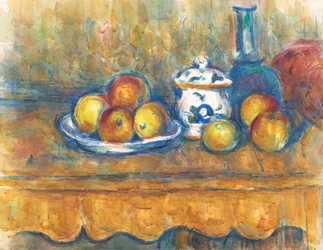 Nature morte avec bouteille bleue, sucrier et pommes, 1900-1902