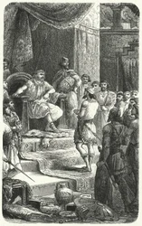 Le roi David recevant des émissaires du roi Hiram de Tyr