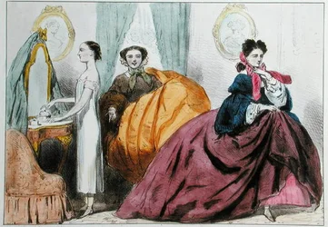 Caricature satirisant la mode de la crinoline, vers 1860