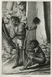 Portraits de deux papous Karons, anthropophages. Gravure pour illustrer le voyage en Nouvelle-Guinée par Achille Raffray, chargé d