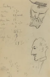 Un homme barbu et un homme de profil [verso]
