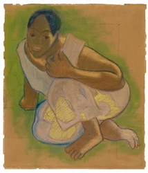 Femme tahitienne accroupie (liée à la peinture Nafea faa ipoipo [Quand te maries-tu ?])
