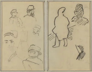 Cinq études de soldats et visage de femme ; Deux figures [recto]