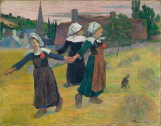 French: La Ronde des petites Bretonnes Breton Girls Dancing, Pont-Aven