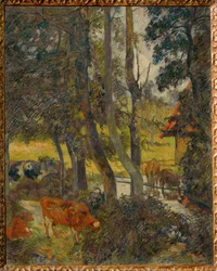 Paysage en Normandie avec étang (peinture sur toile)