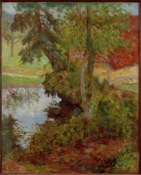 Paysage avec toit rouge