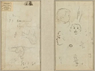 Figure assise et une vache; Trois études de la tête d
