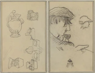 Études de cruches et de vases; Un homme avec moustache et un garçon avec un chapeau [recto]