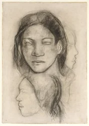 Visages tahitiens (vue de face et profils)