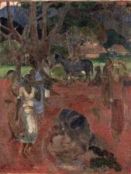 Paysage tahitien avec neuf figures