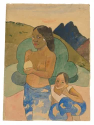 Deux femmes tahitiennes dans un paysage