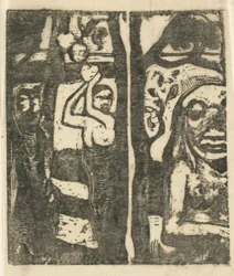 Femme cueillant des fruits et oviri