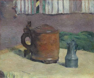 Chope en bois et pichet en métal