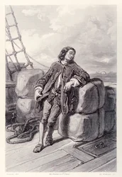 Le capitaine Lemuel Gulliver en mer sur son navire marchand, de l