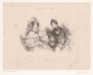 Homme et femme parlant sur un banc (Causerie)