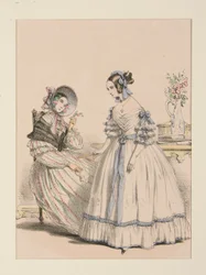 Novembre 1838. Robe en foulard poil de chèvre à raies perlées