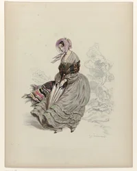 Femme marchant dans le vent avec un parasol, 1840