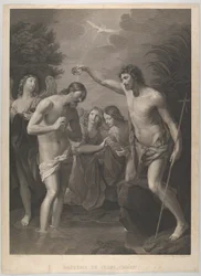 Le Baptême du Christ, Saint Jean-Baptiste à droite et Christ à gauche
