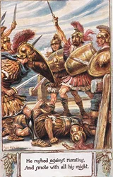 Il se précipita contre Horatius et le frappa de toutes ses forces, illustration tirée des « Chants de la Rome antique » de Thomas Babington Macaulay