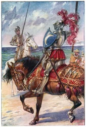 Le Chevalier de la Blanche Lune, illustration des «Aventures de Don Quichotte», publiée par G. Bell and Sons, Ltd., 1911