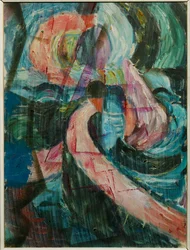 Construction sous une cascade, un croisement (huile sur toile)