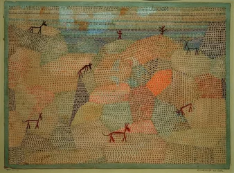 Paysage avec des ânes