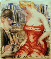 Femme en robe rouge