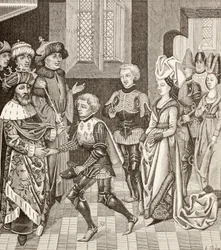 Accueil de Gautier-Sans-Avoir par le roi de Hongrie, qui lui permet de traverser son territoire avec les croisés lors de la première croisade.