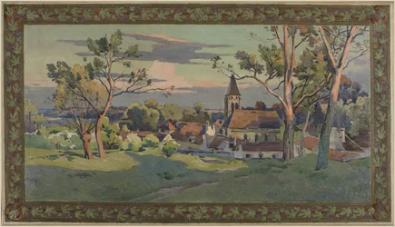 Esquisse pour la mairie de Thiais : village avec une église