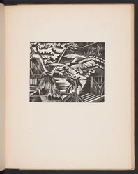 Étang de jardin, illustration tirée de "Places. 7 estampes reproduites à partir de planches dessinées et gravées par Paul Nash, avec des illustrations en prose". Londres, William Heinemann