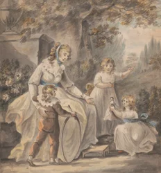 Une nourrice avec trois enfants