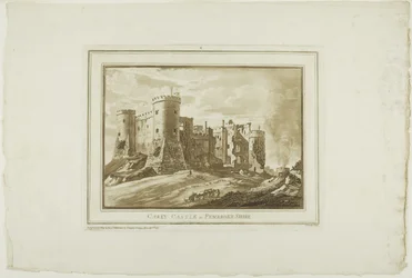 Château de Carey dans le Pembrokeshire, des Douze vues en aquatinte de dessins pris sur place au sud du Pays de Galles