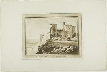 Château de Manerbawr dans le Pembrokeshire, de Douze vues en aquatinte d