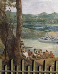 Peinture murale de Drakelowe Hall, près de Burton on Trent. Paysans se reposant