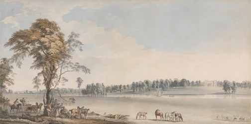 Vue Nord-Ouest de Wakefield Lodge dans la Forêt de Whittlebury, Northamptonshire