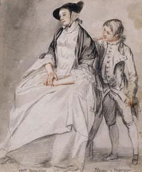 Étude de Mme Mercier assise dans un fauteuil, et de son plus jeune fils, Henry Mercier, debout derrière elle