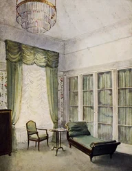 Sitting Area, début du 20e siècle, par Paul Schultze-Naumburg (aquarelle)